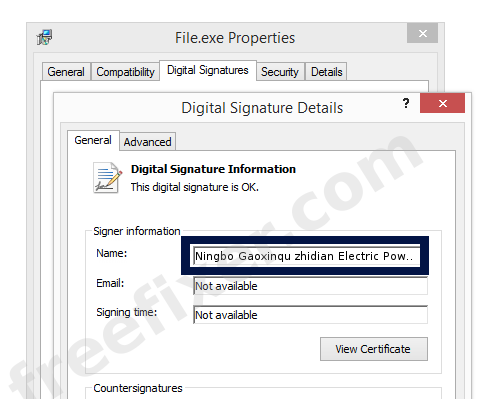 Screenshot of the Ningbo Gaoxinqu zhidian Electric Power Technology Co., Ltd. certificate